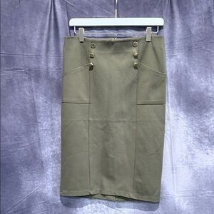 Elie Tahari olive green Pencil Skirt with gold Button Accents